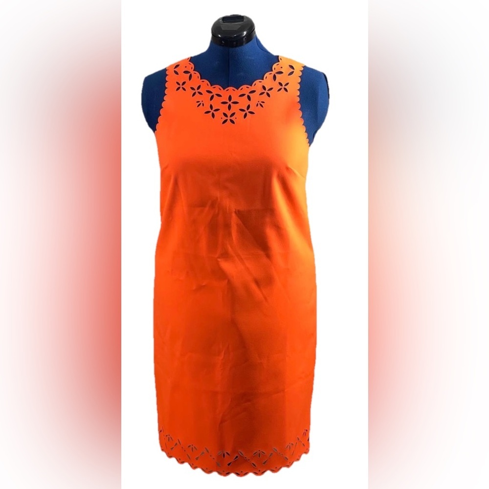 J.‎ Crew Bright Orange Laser Cut Scalloped Hem  sleeveless shift dress US Size 6